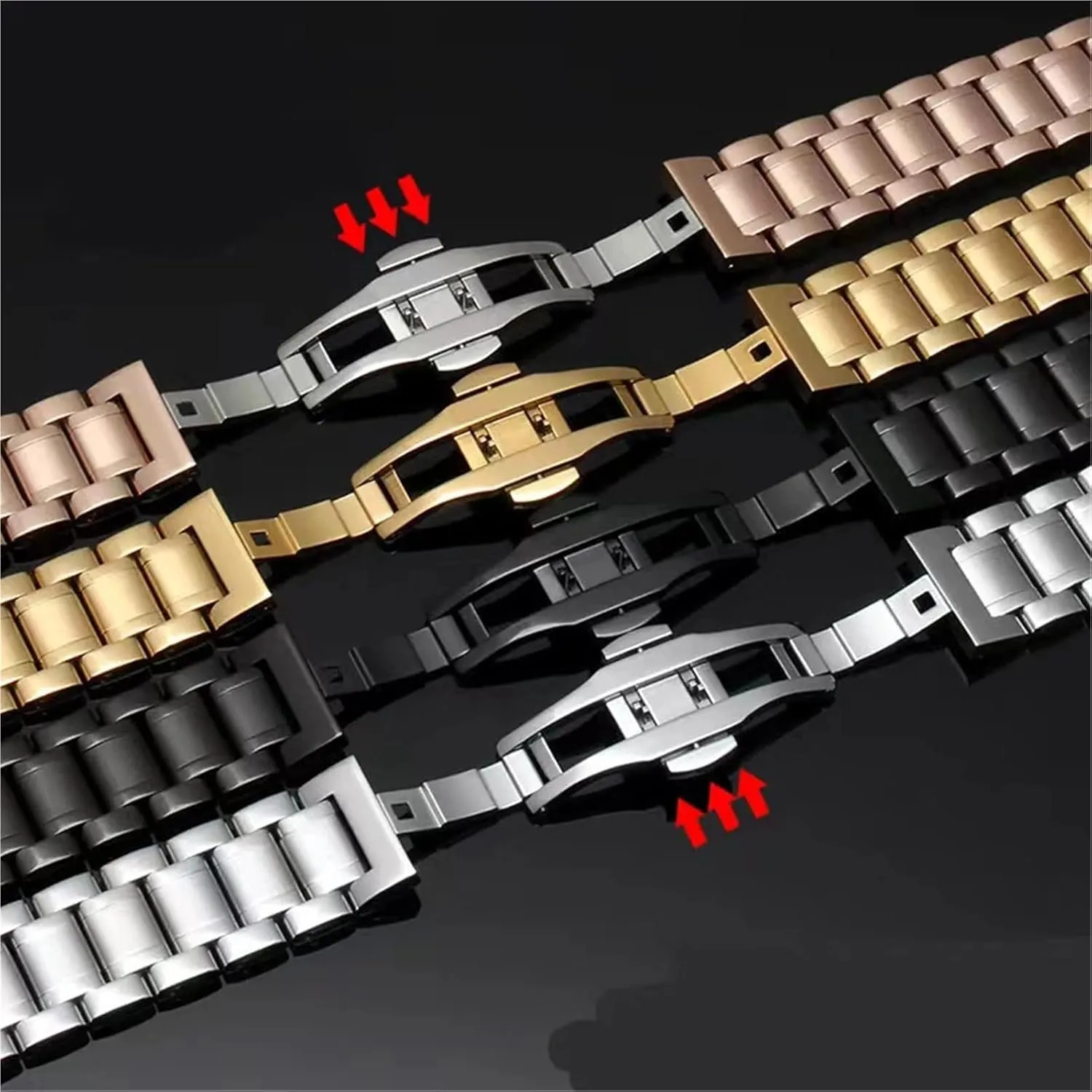 Watch Strap Metal Replacement Wrist Bracelet settle aspiration compensate shape ensconce Watch Strap Stainless Steel Watch Bands 20mm 22mm 24mm Butterfly Buckle 