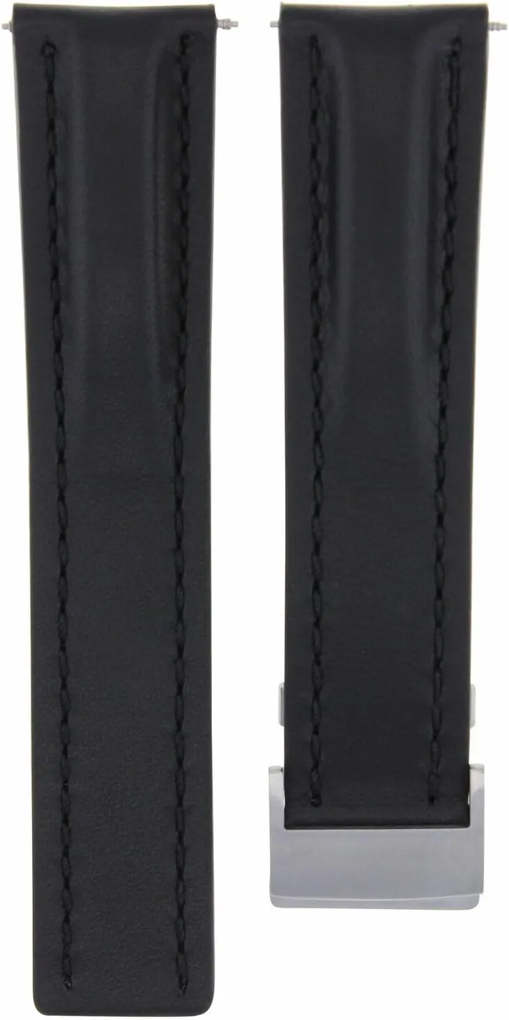 WATCH STRAP PLAIN BAND COMPATIBLE WITH BREITLING AVENGER DEPLOYMENT recognition CLASP BLACK Ewatchparts 24MM LEATHER 