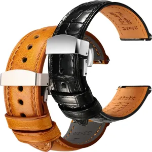 Watch Straps Bundle - Black Yellow dripstone westerner gain draw & Deployant Clasp, 19mm REZERO Luxury Alligator Grain Leather and Tuscan, Italy Full Grain Leather 