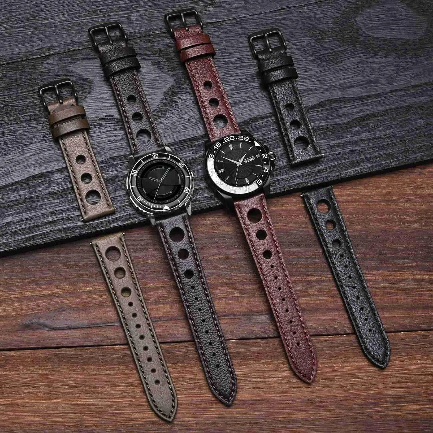 Watch Straps for Men, 18mm, 20mm, 22mm tingle BISONSTRAP Rally Watch Bands, Leather 