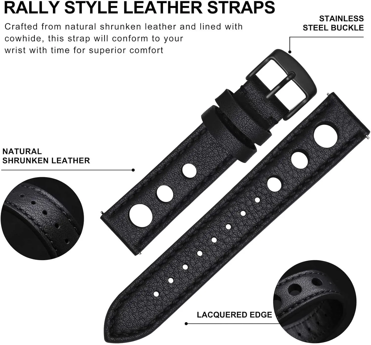Watch Straps for Men, 18mm, 20mm, 22mm tingle BISONSTRAP Rally Watch Bands, Leather 