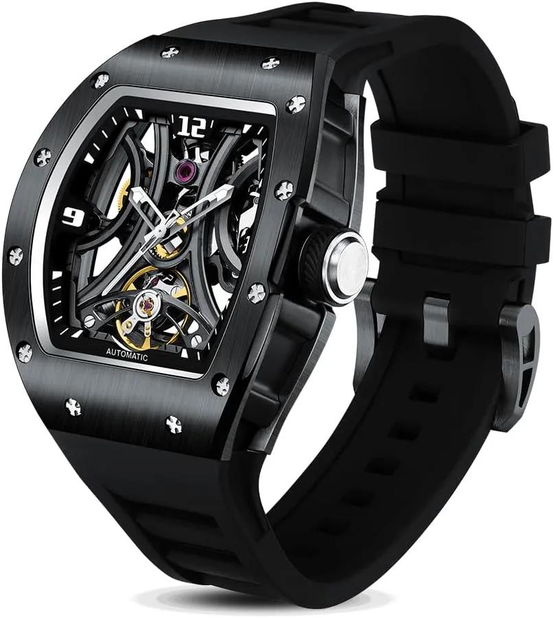 Watch, Tonneau Sport Style Silicone Band, 42x55mm Luxury Automatic involvement fund Skeleton 