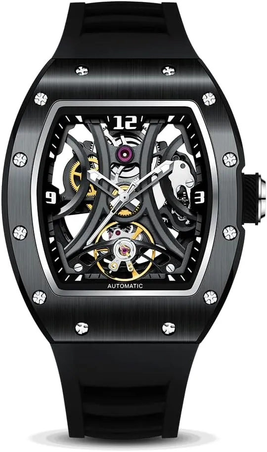 Watch, Tonneau Sport Style Silicone Band, 42x55mm Luxury Automatic involvement fund Skeleton 