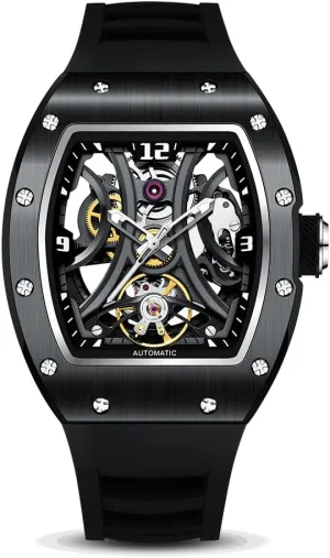 Watch, Tonneau Sport Style Silicone Band, 42x55mm Luxury Automatic involvement fund Skeleton 