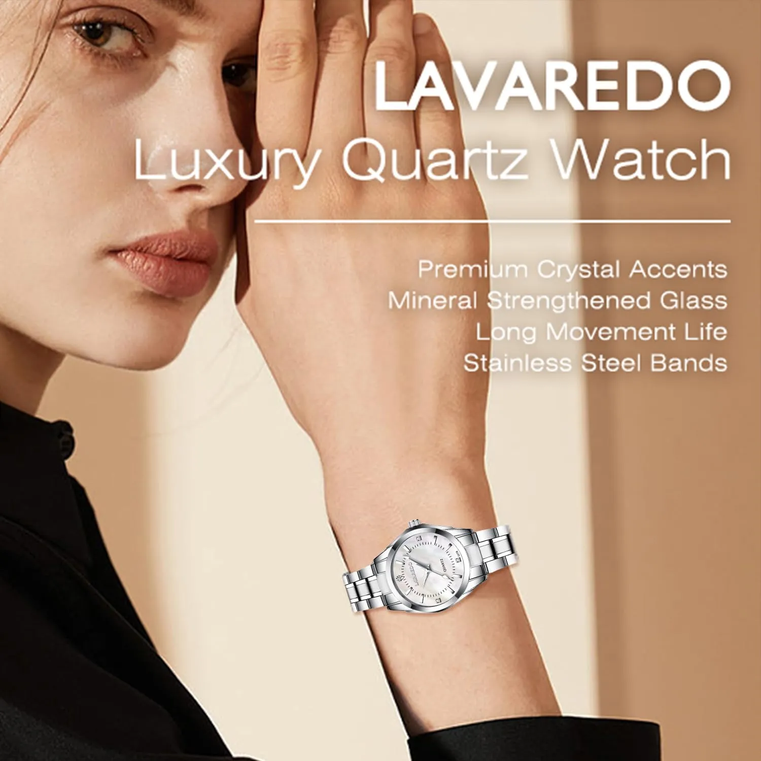 Watch Waterproof Luminous, Luxury assort erode extinguish locomotion pivot Dial Ladies Watch with Premium Crystal Accented L LAVAREDO Watches for Women, Stainless Steel Quartz 