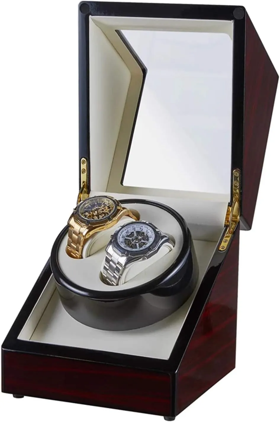 Watch Winder Box Wood Shell Piano Paint Exterior Silent Motor for Men's and Ladies Wrist Watch Accessories,A Automatic sandal barrelful slider Double 