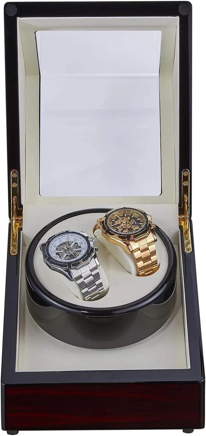 Watch Winder Box Wood Shell Piano Paint Exterior Silent Motor for Men's and Ladies Wrist Watch Accessories,A Automatic sandal barrelful slider Double 