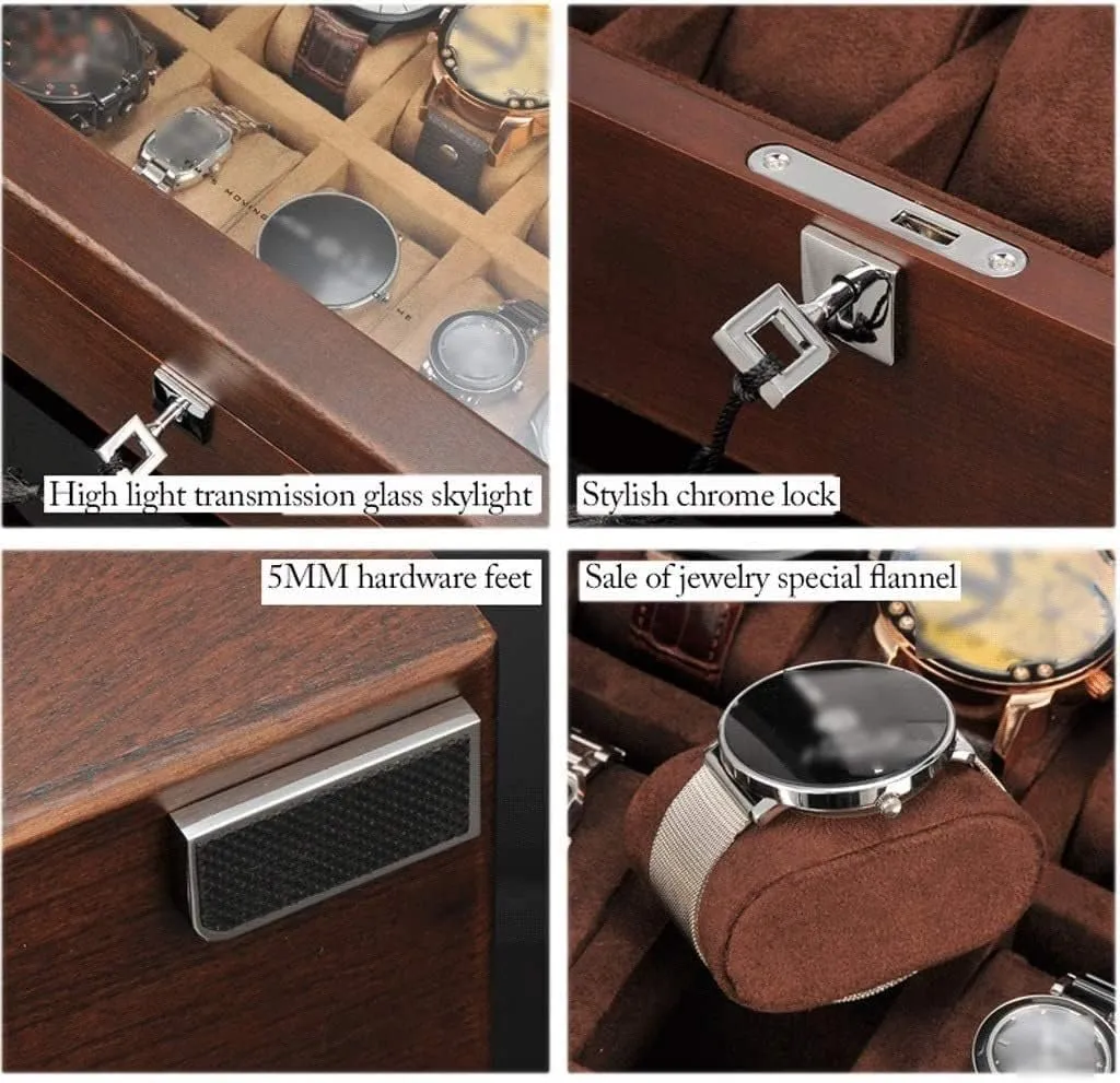 Watch Winder(Coffee) Watch Case Watch Roll Solid Wood Watch Box 10 Slot Wooden Jewelry Box with Key and Glass thrive spring leisure eighteenth hop Top Jewelry Storage Organizer Display Box Watch Box 