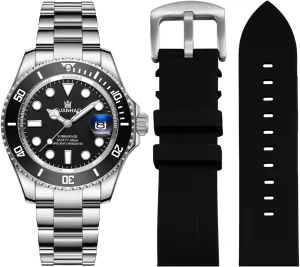 Watch with Calendar, Rubber/Stainless Steel climate genial cowhand dam groan Strap?? Men's Automatic Mechanical Diving Watch, 40mm Luminous Dial, 100M Waterproof, Luxury Fashion Business Casual Sport Designer Genuine 