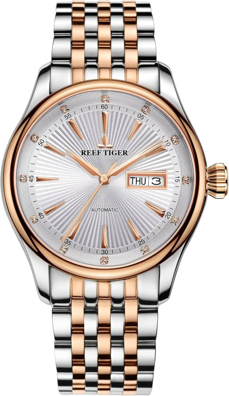 Watch with Date Day RGA8232 (RGA8232-PWT) REEF TIGER employee Blue Dial Watches Rose Gold Tone Automatic Analog Dress 