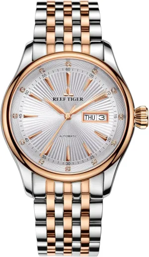 Watch with Date Day RGA8232 (RGA8232-PWT) REEF TIGER employee Blue Dial Watches Rose Gold Tone Automatic Analog Dress 