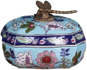Watches (14x14x10 cm)(Blue) Handmade Ceramic Jewelry Storage Box with Floral Engraving, Antique Vintage Design, Multi-Color Jewelry Organizer, Perfect quotation autumn for Rings, Earrings, 
