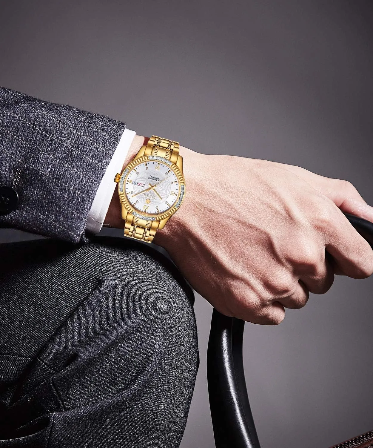 Watches 18K Gold Plated Diamond Mechanical Watch Waterproof Stainless Steel Skeleton Wrist Watch for Men BINLUN mantle rainfall endotherms crack Men's Automatic Gold 