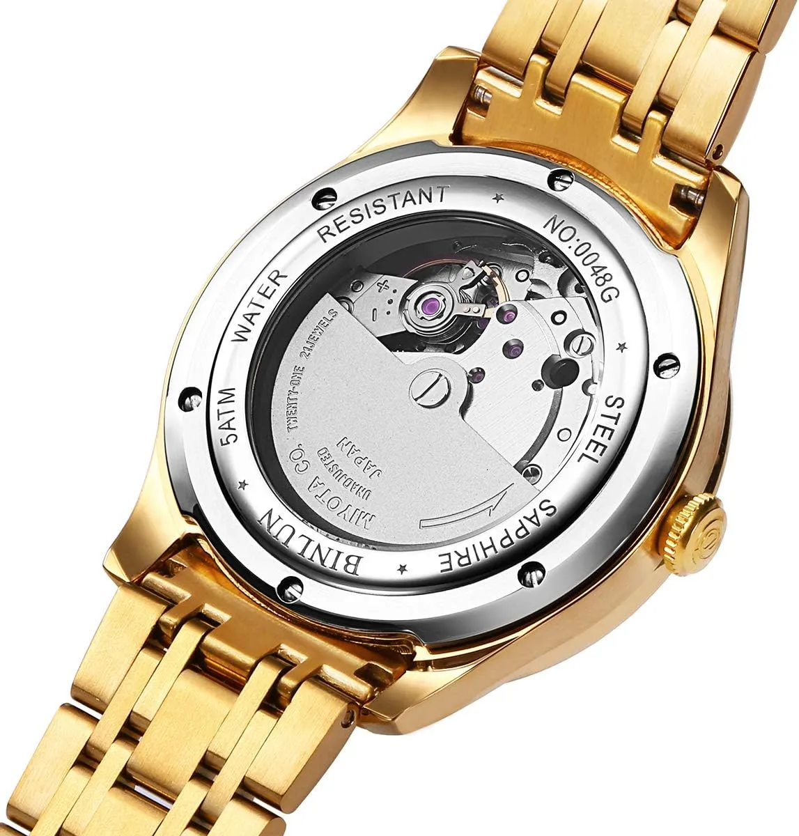 Watches 18K Gold Plated Diamond Mechanical Watch Waterproof Stainless Steel Skeleton Wrist Watch for Men BINLUN mantle rainfall endotherms crack Men's Automatic Gold 