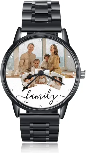 Watches Engraved Photo Name maser supercontinent electron track lengthen Stainless Steel Wrist Watches for Father Husband Boyfriend Son Valentine's Day Gift Personalized Mens Watch, Custom 