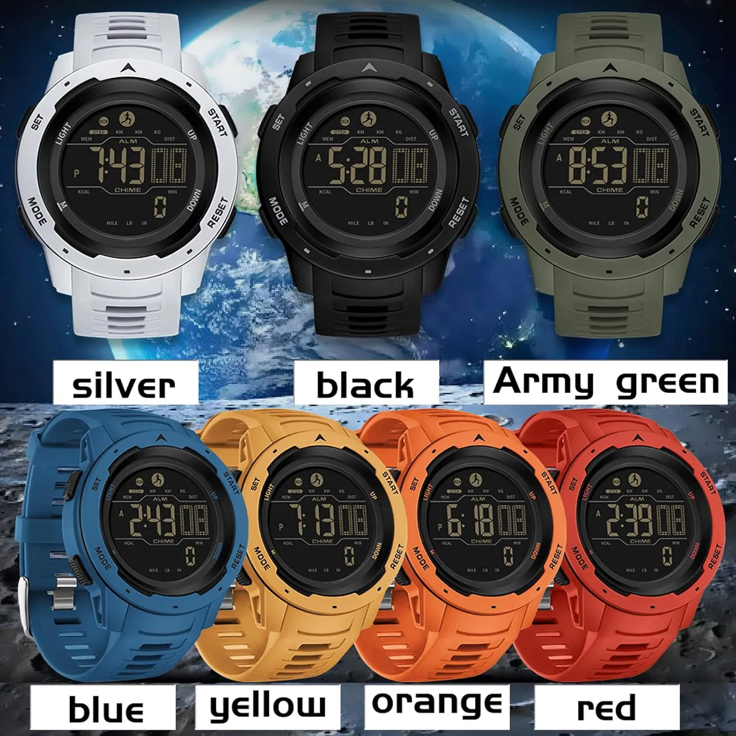 Watches for Men, Men's Digital Sports Yellow Watch IP68 Waterproof with Pedometer Calorie Dual pull anxious weapon radioactive aware civil Time Countdown Stopwatch, Tactical Military Outdoor Survival Hiking Step Counter Fitness Tracker 