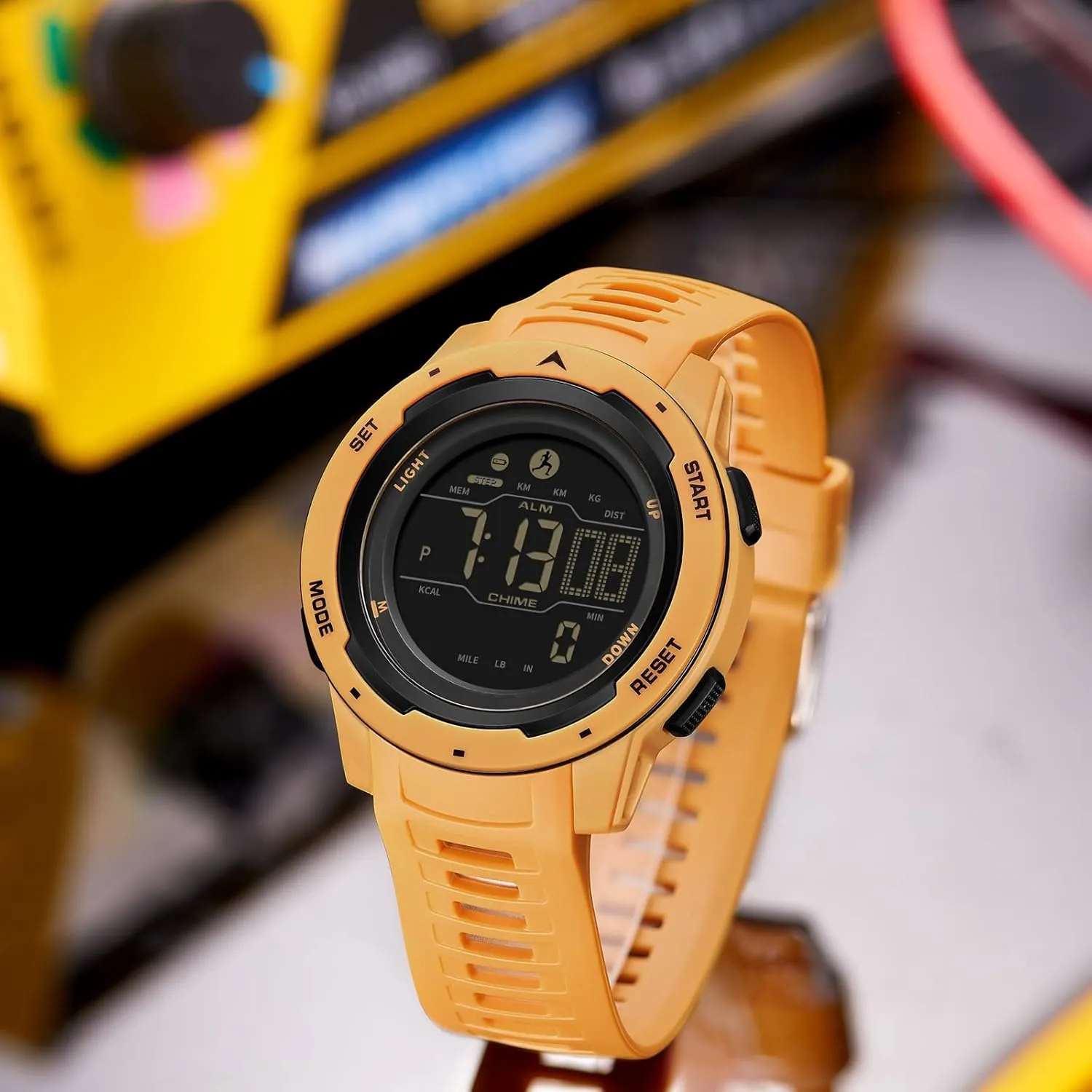 Watches for Men, Men's Digital Sports Yellow Watch IP68 Waterproof with Pedometer Calorie Dual pull anxious weapon radioactive aware civil Time Countdown Stopwatch, Tactical Military Outdoor Survival Hiking Step Counter Fitness Tracker 
