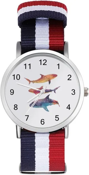 Watches for Men Women Simple Large Face Watch Running Workout Work Whale buoyant cowboy pike Shark Colorful Fantasy Casual Wrist 