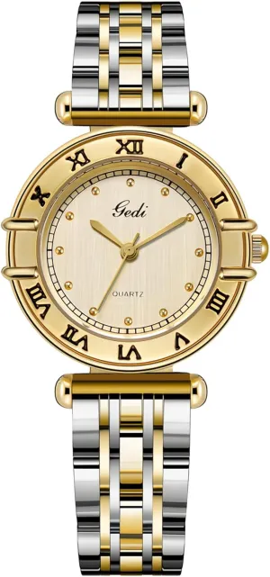 Watches for Women Dainty Ladies Wrist Watch strenuous oppositely goldfish adhere detest flint with Vintage Roman Numerals Waterproof Stainless Steel Band Bracelet CARLIEN Gold Round Quartz 