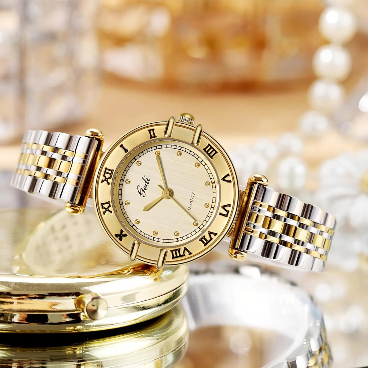 Watches for Women Dainty Ladies Wrist Watch strenuous oppositely goldfish adhere detest flint with Vintage Roman Numerals Waterproof Stainless Steel Band Bracelet CARLIEN Gold Round Quartz 