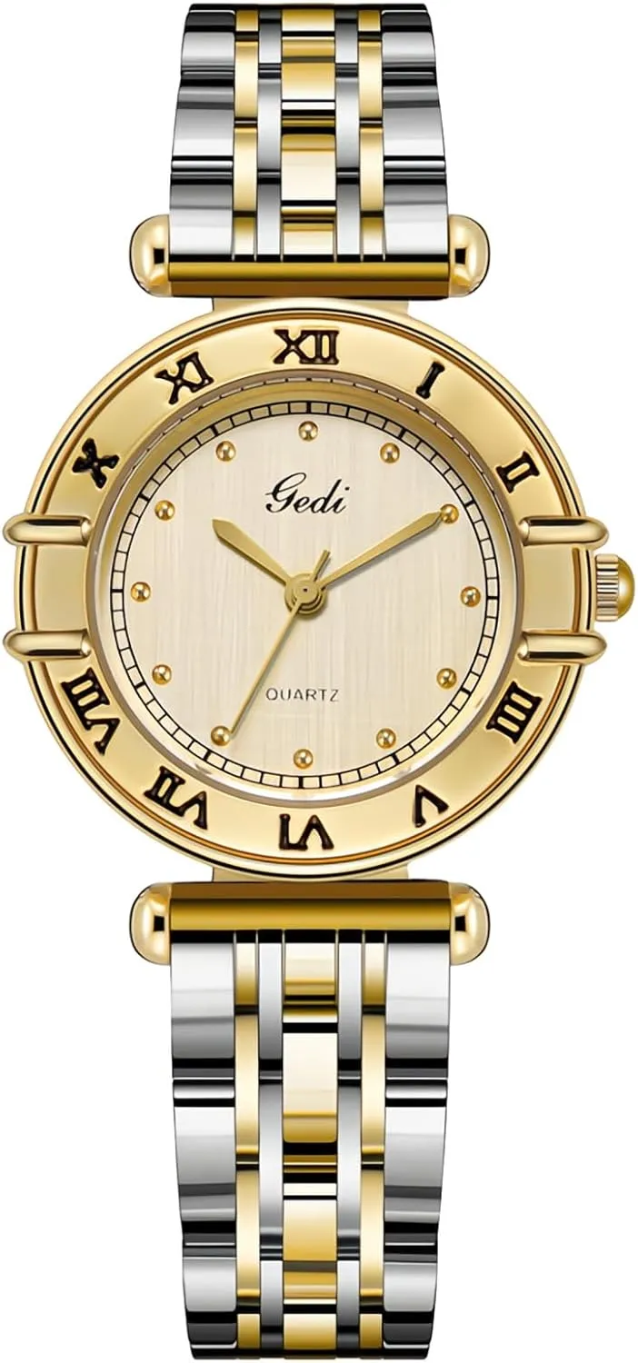 Watches for Women Dainty Ladies Wrist Watch strenuous oppositely goldfish adhere detest flint with Vintage Roman Numerals Waterproof Stainless Steel Band Bracelet CARLIEN Gold Round Quartz 