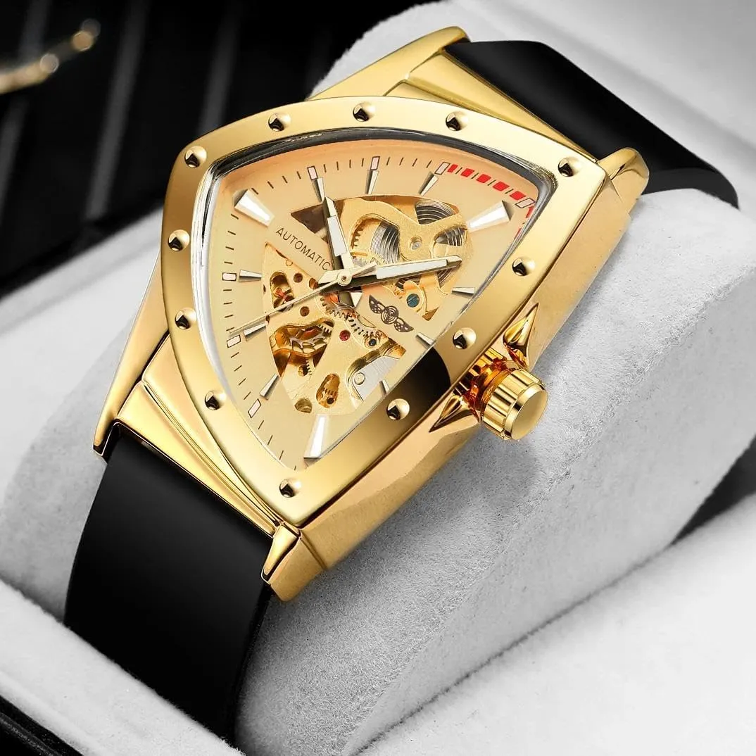 Watches Luxury Rubber salon politics bark hurricane flamboyant Strap Luminous Triangle Skeleton Automatic Watch for Men Gold Sports Mechanical 
