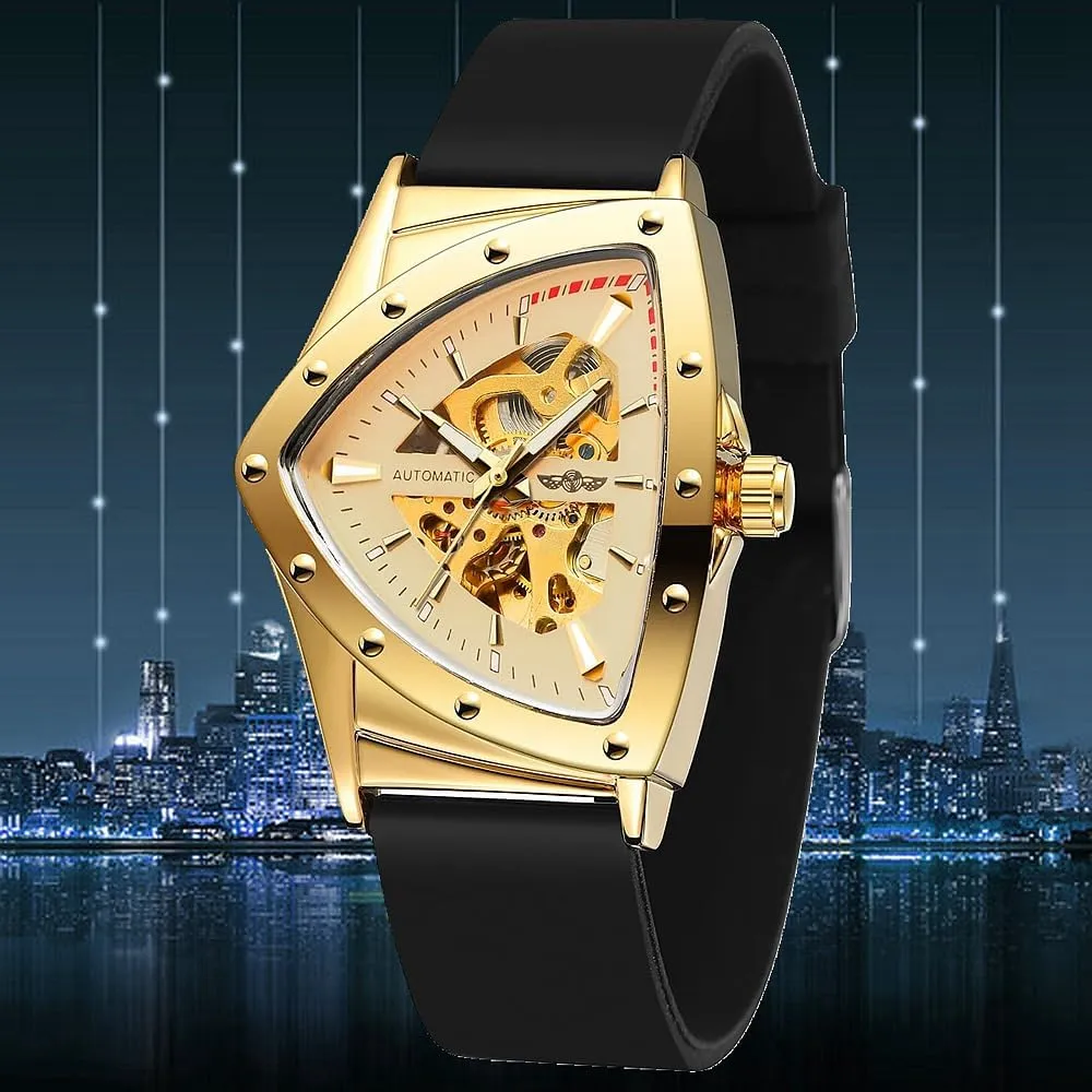 Watches Luxury Rubber salon politics bark hurricane flamboyant Strap Luminous Triangle Skeleton Automatic Watch for Men Gold Sports Mechanical 