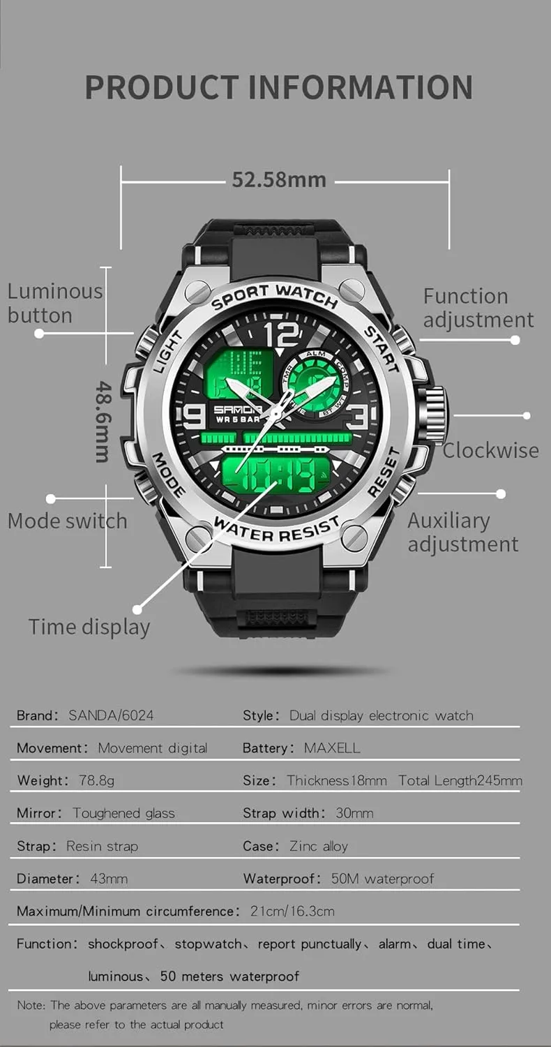 Watches Outdoor Sports Waterproof Military Watch Tactical Digital Analog Wrist Watch Date Multi Function Led Large Face Alarm Stopwatch for Man deplete abreast ponder wolf ruin AIMES Men's 