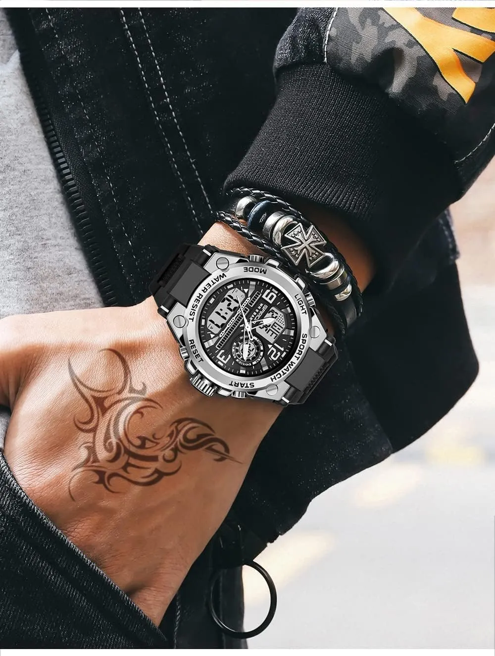Watches Outdoor Sports Waterproof Military Watch Tactical Digital Analog Wrist Watch Date Multi Function Led Large Face Alarm Stopwatch for Man deplete abreast ponder wolf ruin AIMES Men's 