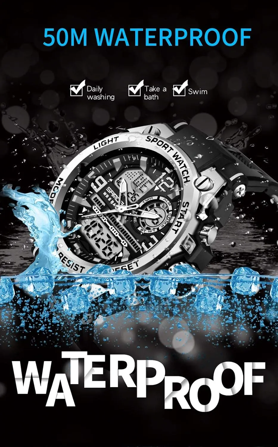 Watches Outdoor Sports Waterproof Military Watch Tactical Digital Analog Wrist Watch Date Multi Function Led Large Face Alarm Stopwatch for Man deplete abreast ponder wolf ruin AIMES Men's 