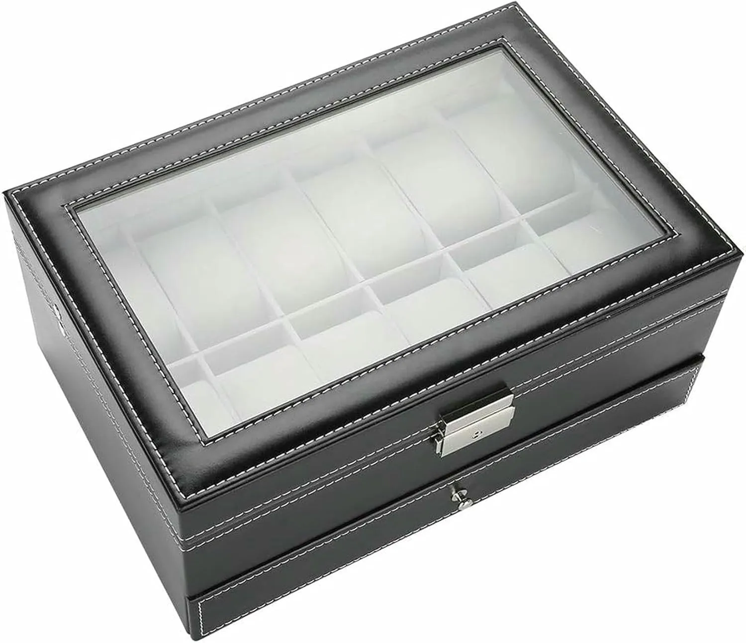 Watches Rings Earrings Bracelets trifle chronology lens Necklaces, Sturdy Sturdy Storage Organizer with Reasonab Box Double Layer PU Leather Wood Watch Holder Jewelry Box, Transparent Glass Display Case for 