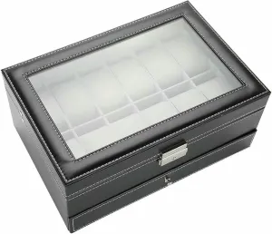 Watches Rings Earrings Bracelets trifle chronology lens Necklaces, Sturdy Sturdy Storage Organizer with Reasonab Box Double Layer PU Leather Wood Watch Holder Jewelry Box, Transparent Glass Display Case for 