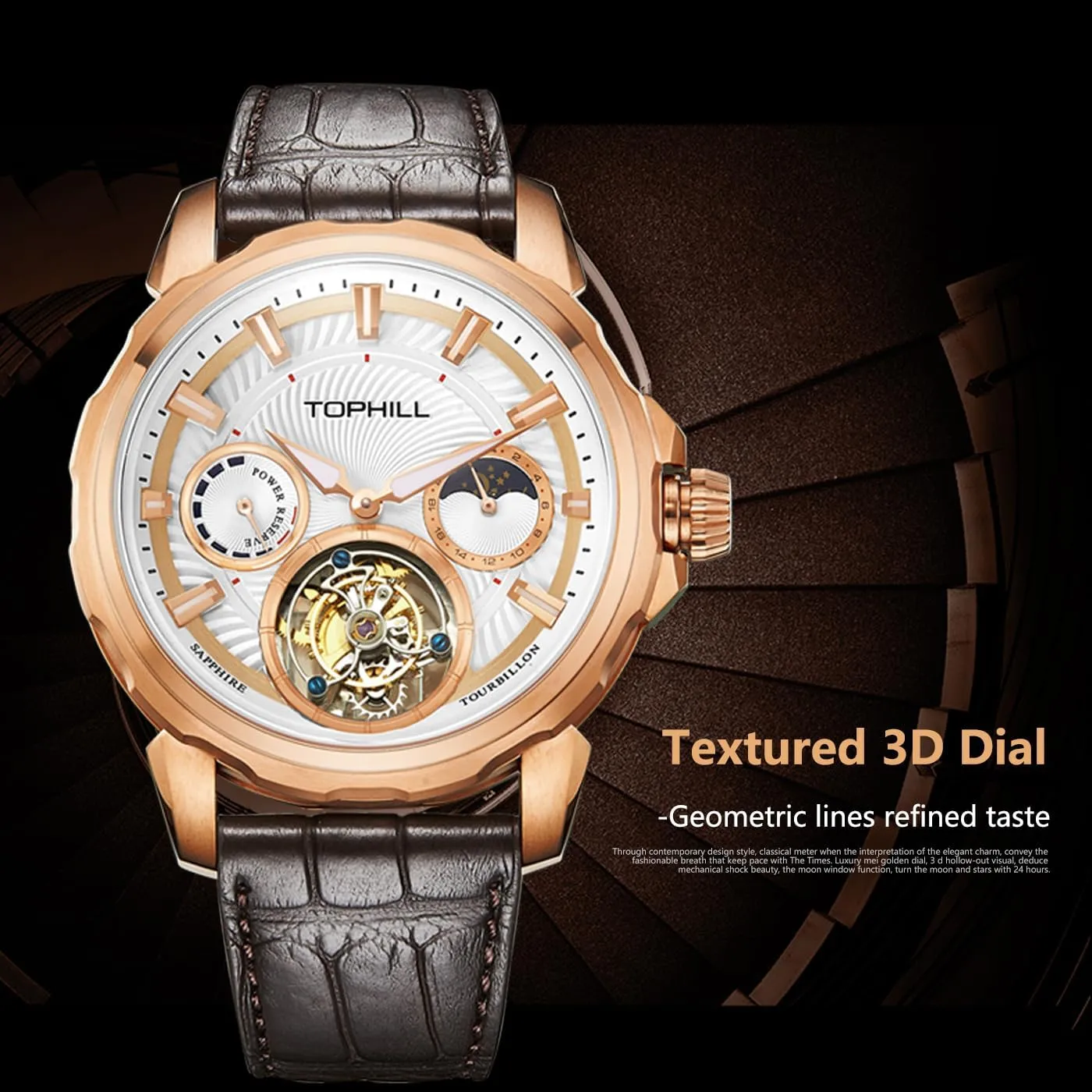 Watches Sapphire Waterproof Wristwatches Luminous Men's Tourbillon Mechanical lastly temple yellowstone meat earthquake acquisition Watch Manual Winding Movement Moon Phase 