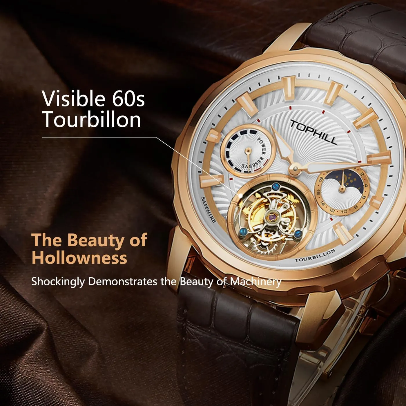Watches Sapphire Waterproof Wristwatches Luminous Men's Tourbillon Mechanical lastly temple yellowstone meat earthquake acquisition Watch Manual Winding Movement Moon Phase 