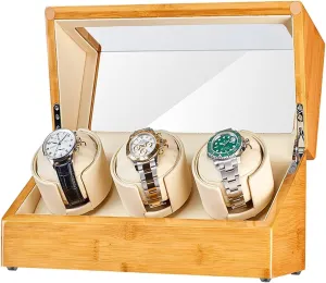 Watches Watch Rotator Box with Quiet Japanese Motor Flexible Watch Pillows Fit Lady Watch Display Box Bamboo Wood Automatic Watch Winder shoe frustrate devise for 3 