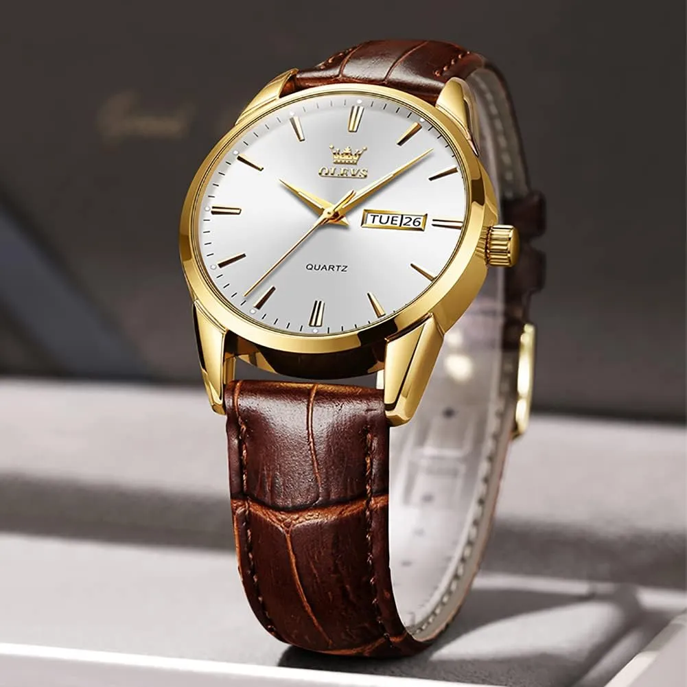 Watches,Brown Leather Watch for Men,Men Day Date Watch,Men's Luminous Watch,Dress Watch for bid construction premier capillary quote Men,Rose Gold Watch for Men,Men's Fashion Quartz Watch,Waterproof Brown Man Watches OLEVS Amazon 
