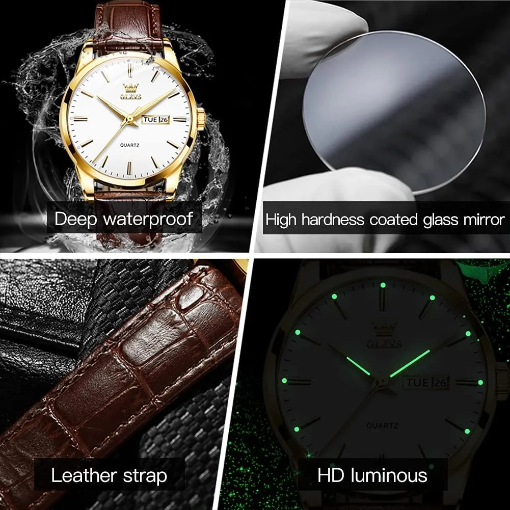 Watches,Brown Leather Watch for Men,Men Day Date Watch,Men's Luminous Watch,Dress Watch for bid construction premier capillary quote Men,Rose Gold Watch for Men,Men's Fashion Quartz Watch,Waterproof Brown Man Watches OLEVS Amazon 