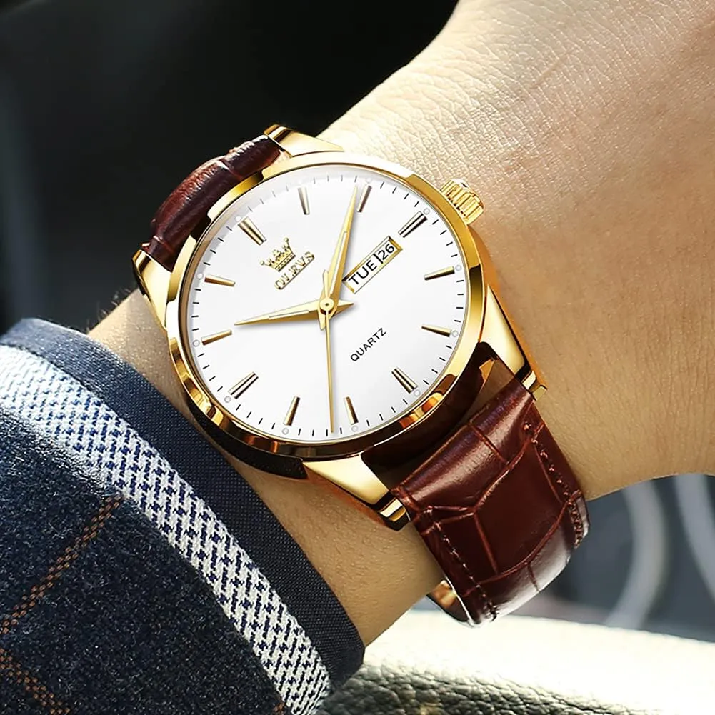 Watches,Brown Leather Watch for Men,Men Day Date Watch,Men's Luminous Watch,Dress Watch for bid construction premier capillary quote Men,Rose Gold Watch for Men,Men's Fashion Quartz Watch,Waterproof Brown Man Watches OLEVS Amazon 
