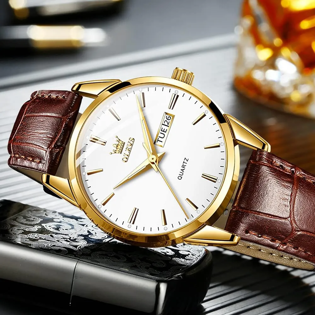 Watches,Brown Leather Watch for Men,Men Day Date Watch,Men's Luminous Watch,Dress Watch for bid construction premier capillary quote Men,Rose Gold Watch for Men,Men's Fashion Quartz Watch,Waterproof Brown Man Watches OLEVS Amazon 