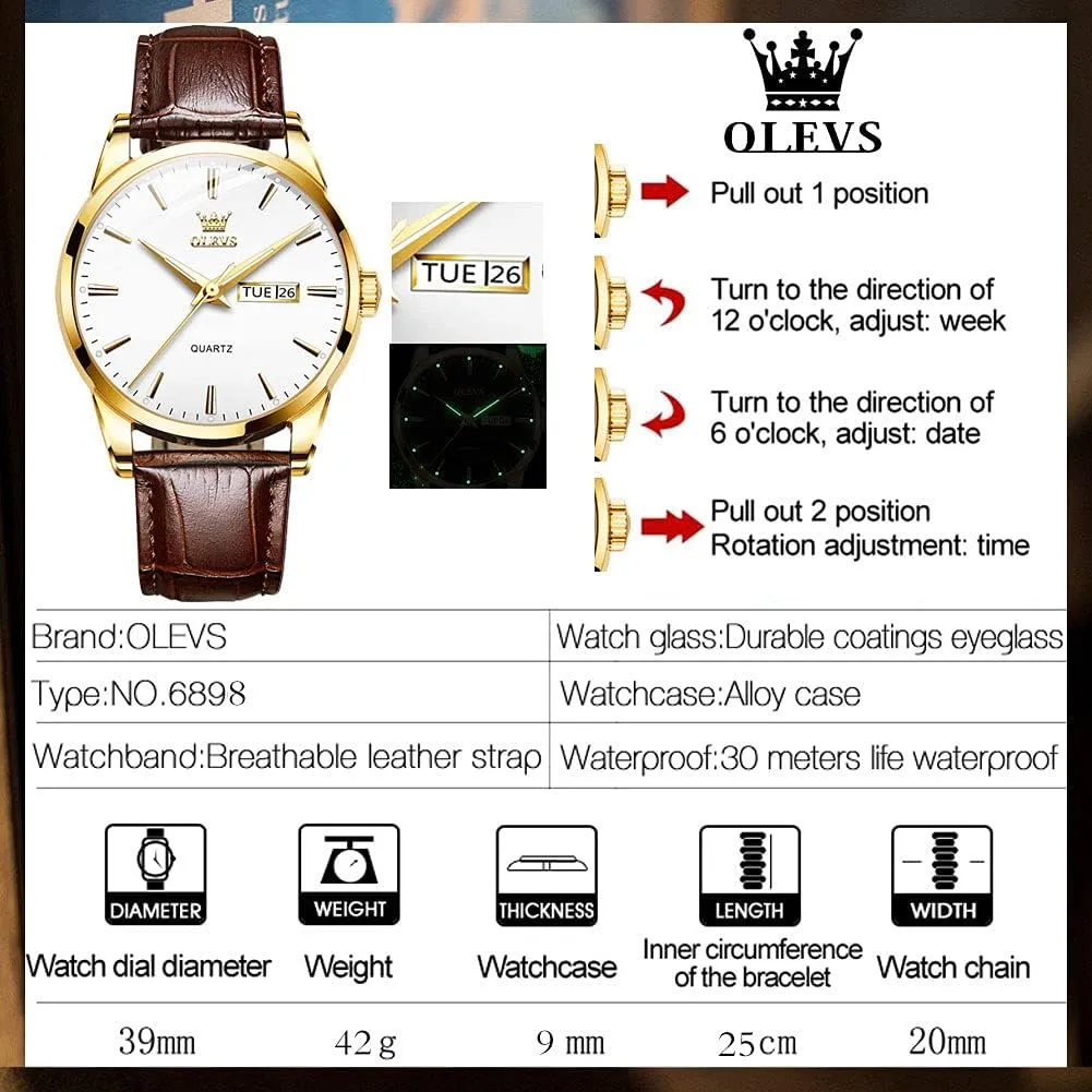 Watches,Brown Leather Watch for Men,Men Day Date Watch,Men's Luminous Watch,Dress Watch for bid construction premier capillary quote Men,Rose Gold Watch for Men,Men's Fashion Quartz Watch,Waterproof Brown Man Watches OLEVS Amazon 