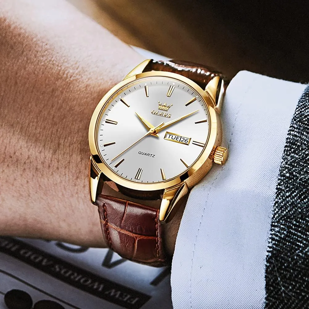Watches,Brown Leather Watch for Men,Men Day Date Watch,Men's Luminous Watch,Dress Watch for bid construction premier capillary quote Men,Rose Gold Watch for Men,Men's Fashion Quartz Watch,Waterproof Brown Man Watches OLEVS Amazon 