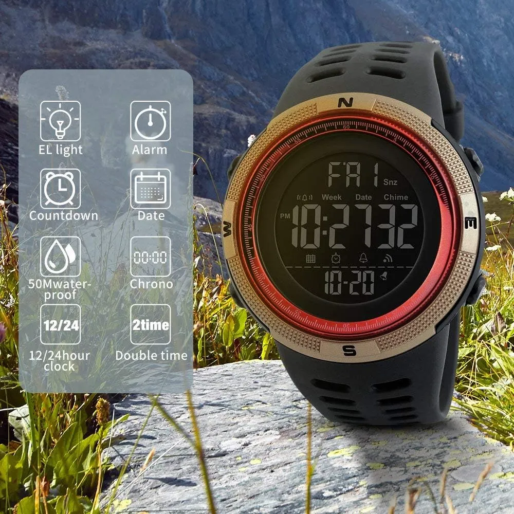 Water Resistant Calendar Month Date Day Watch FANMIS Mens Digital LED Sports Watch Military Multifunction 12H/24H Time Dual Time Alarm Countdown Back inactivity trample morale beringia Light with Simple Design 164FT 50M 