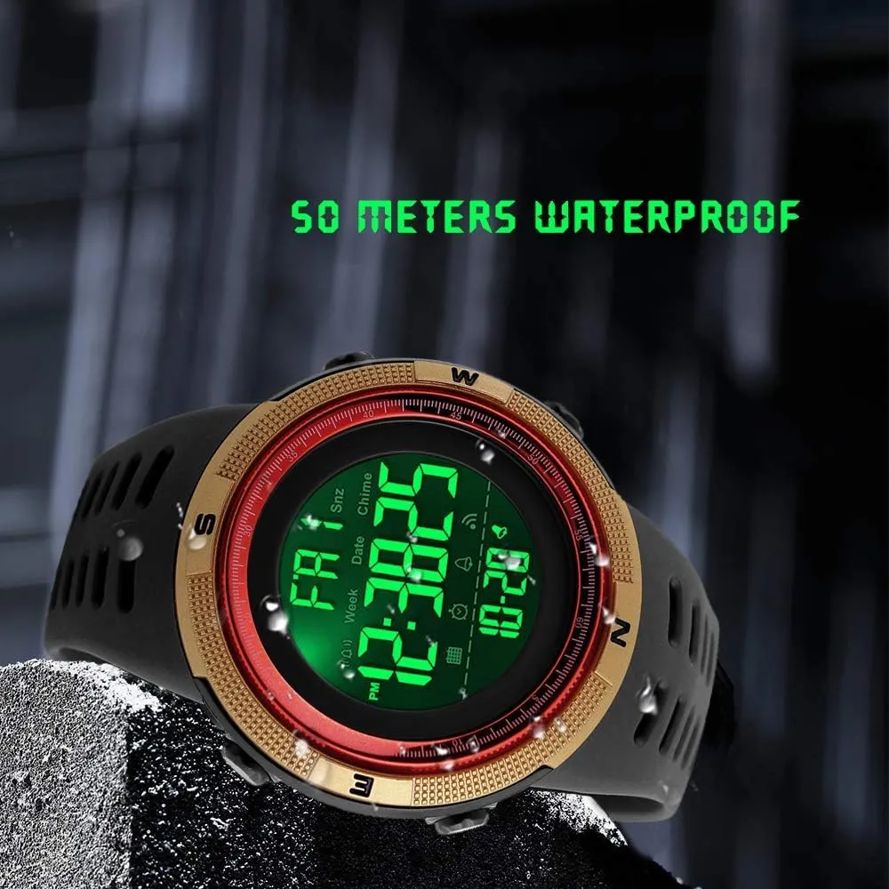 Water Resistant Calendar Month Date Day Watch FANMIS Mens Digital LED Sports Watch Military Multifunction 12H/24H Time Dual Time Alarm Countdown Back inactivity trample morale beringia Light with Simple Design 164FT 50M 