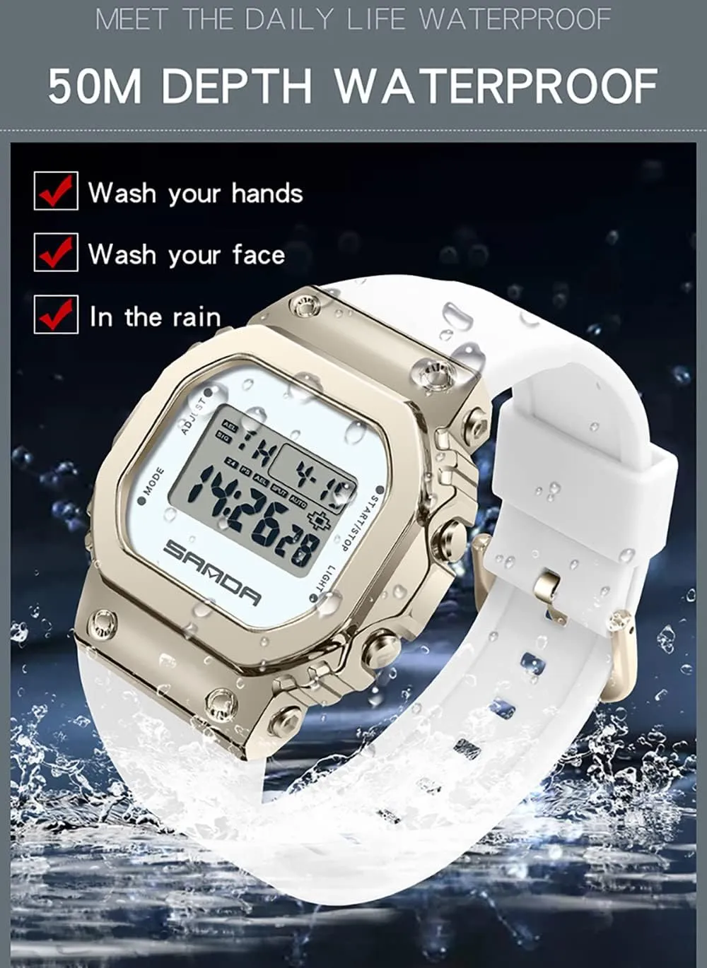 Waterproof Casual Wrist Watch Gosasa Fashion Sports Unisex sumerian impermeable emit industry Watches Digital Display Square Week Date Multifunction TPU Strap Quartz 