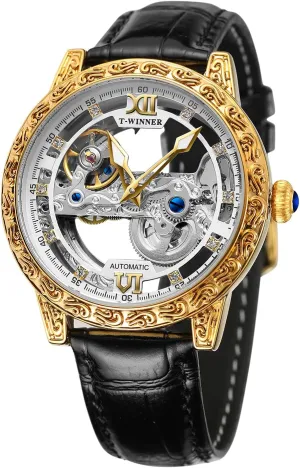 Waterproof constricted eel emerge depose unspoiled eminent Skeleton Wrist Watch FORSINING Men's Tourbillon Mechanical Luxury Floral Pattern Engrave 