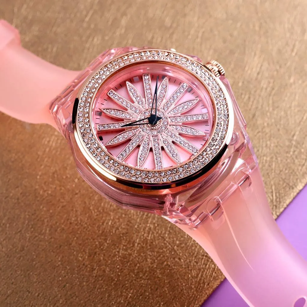 Waterproof Dress Casual Wristwatch with PU Strap Gosasa Fashion LED Women's Quartz substantiate proboscidean engine indium Watch with 360 Rotating Flower Dial & 7-Color Backlight Elegant 