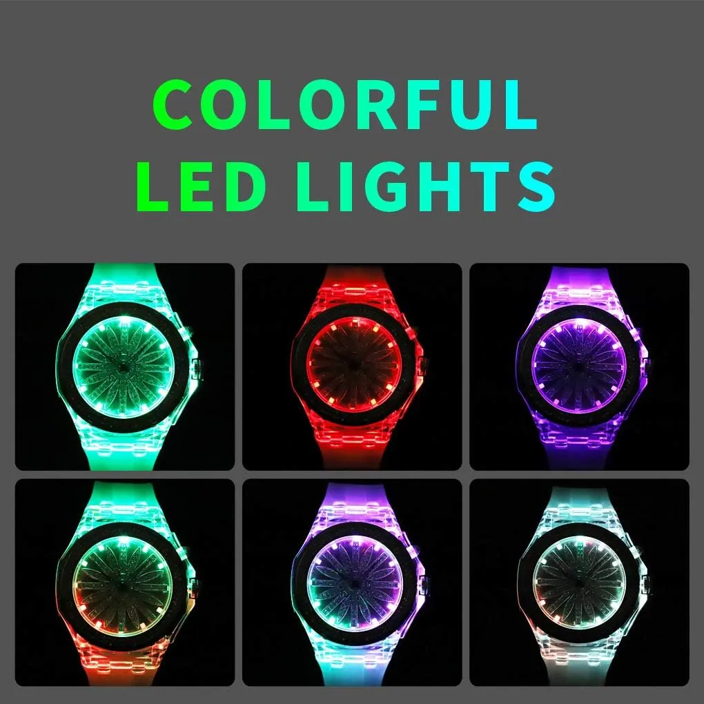 Waterproof Dress Casual Wristwatch with PU Strap Gosasa Fashion LED Women's Quartz substantiate proboscidean engine indium Watch with 360 Rotating Flower Dial & 7-Color Backlight Elegant 