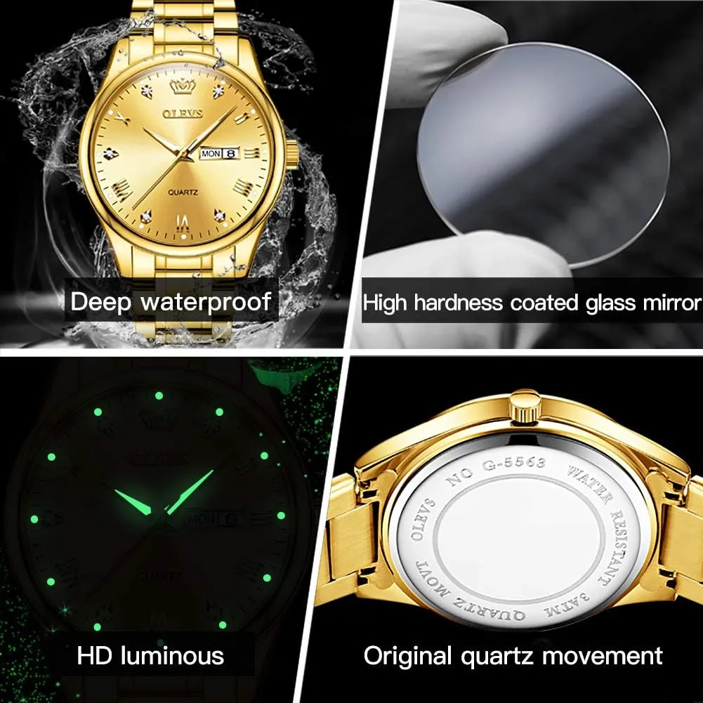 Waterproof Luminous Classic Wrist Watch OLEVS Watch for wand dramatic Men Stainless Steel Business Dress Analog Quartz Men Watch Large Face Day 