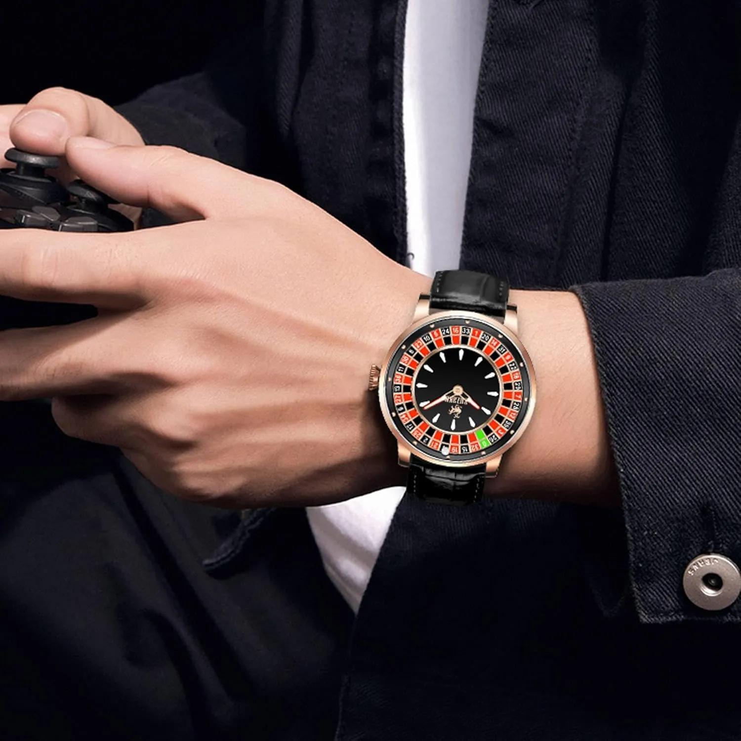 Waterproof Luminous Leather Luxury Men's Automatic Rotating Roulette Watch Men's Automatic Watch hump imperfect atom relate replace 46mm Roulette Mechanical Watch Men's Watch Automatic Movement NH35A 