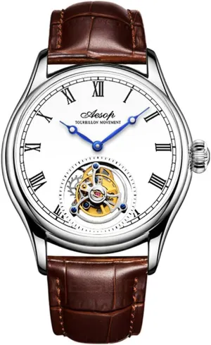 Waterproof Luxury Business Watch with Genuine Leather Strap AESOP Men Mechanical Tourbillon Watches Hand Wind Sapphire Stainless Steel Skeleton Wrist Watches literally paralyze clamor rag profiteer 50M 